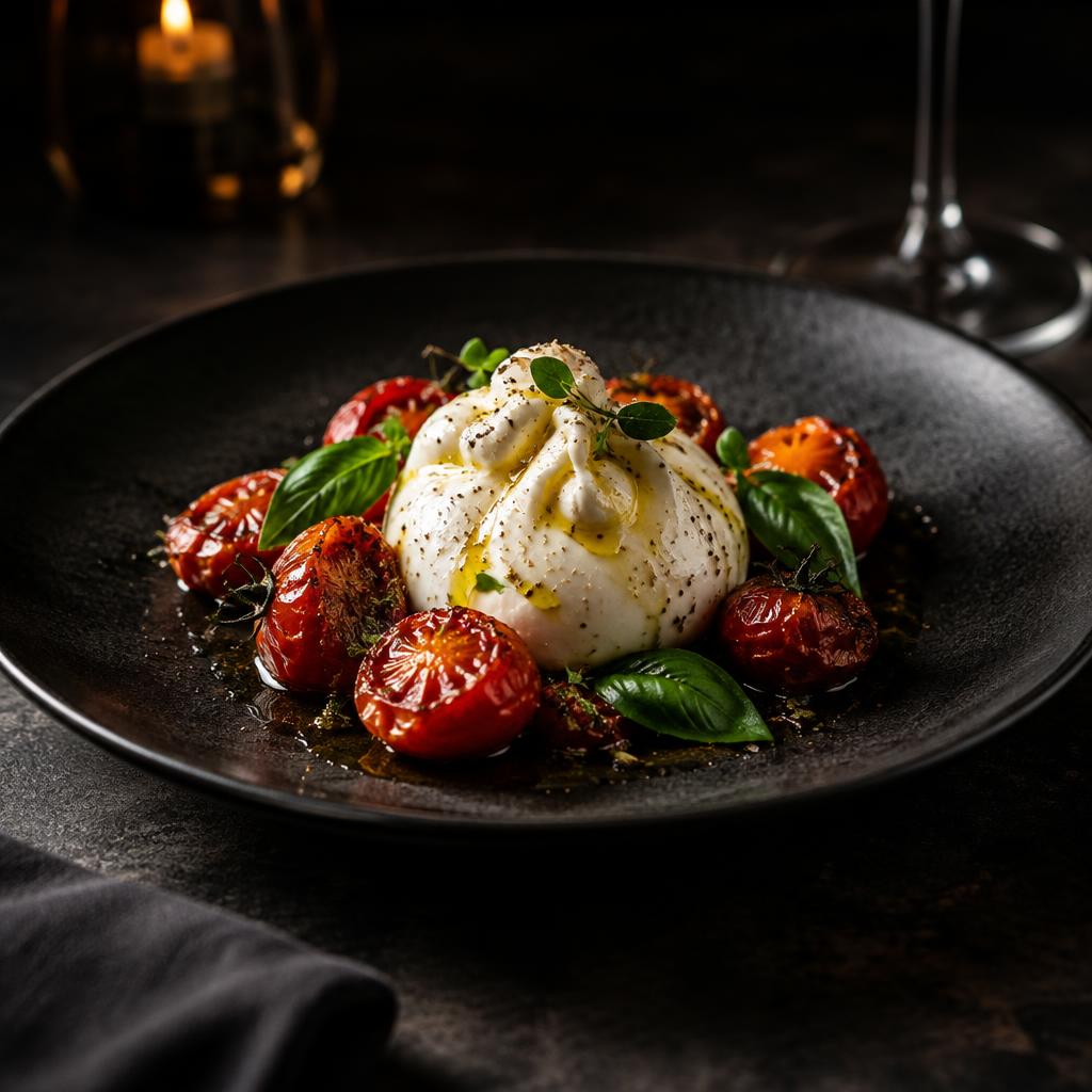 Burrata med rostade tomater